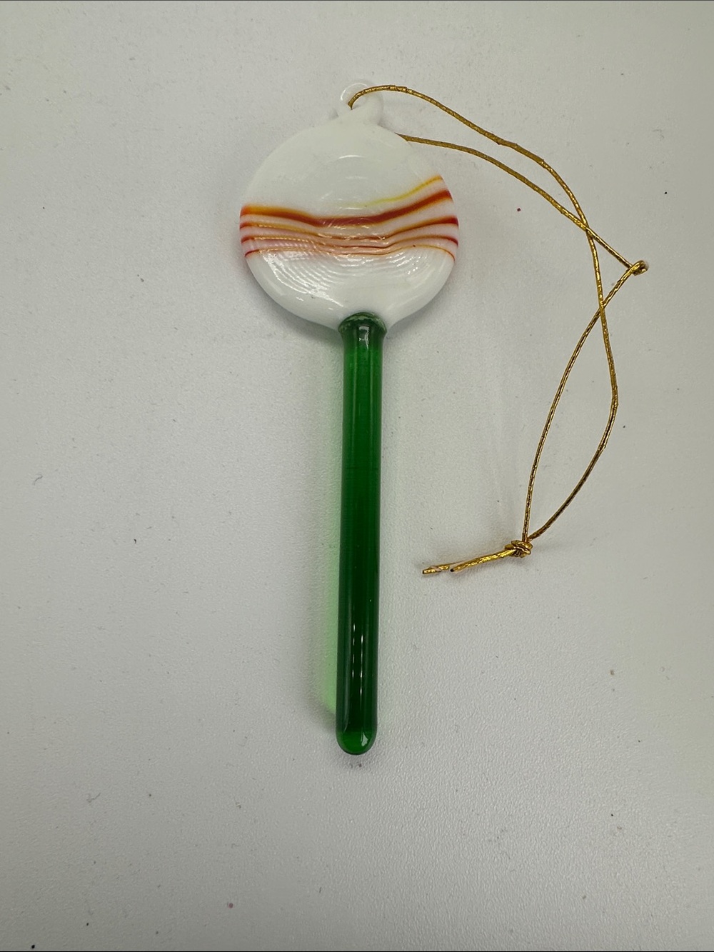 Handmade Glass Ornament - White & Green Decorative Wand with Orange Accents🎄🍭🍬